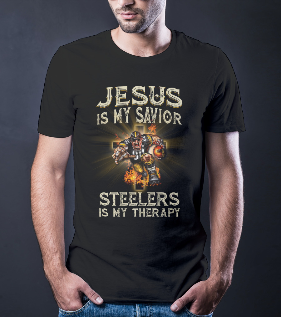 Jesus Is My Savior Steelers Is My Therapy Pittsburgh Steelers Nfl Mascot God T-Shirt