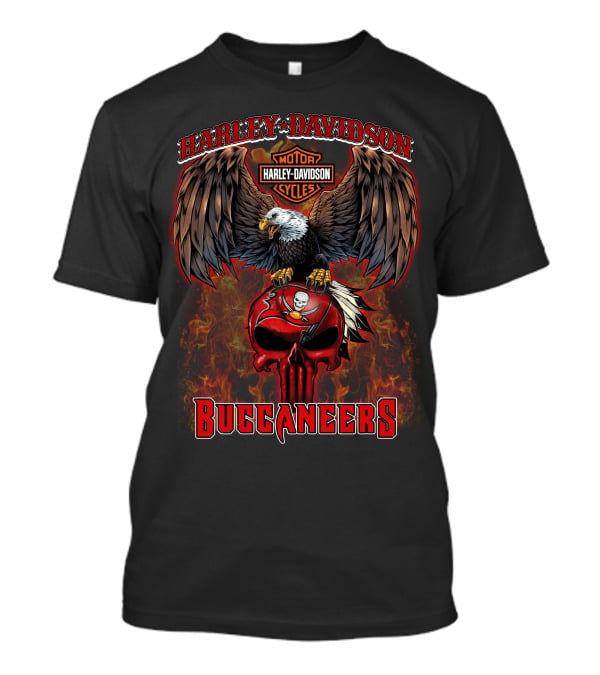 Harley Davidson Motor Cycles Eagle Skull Buccaneers Nfl T-Shirt