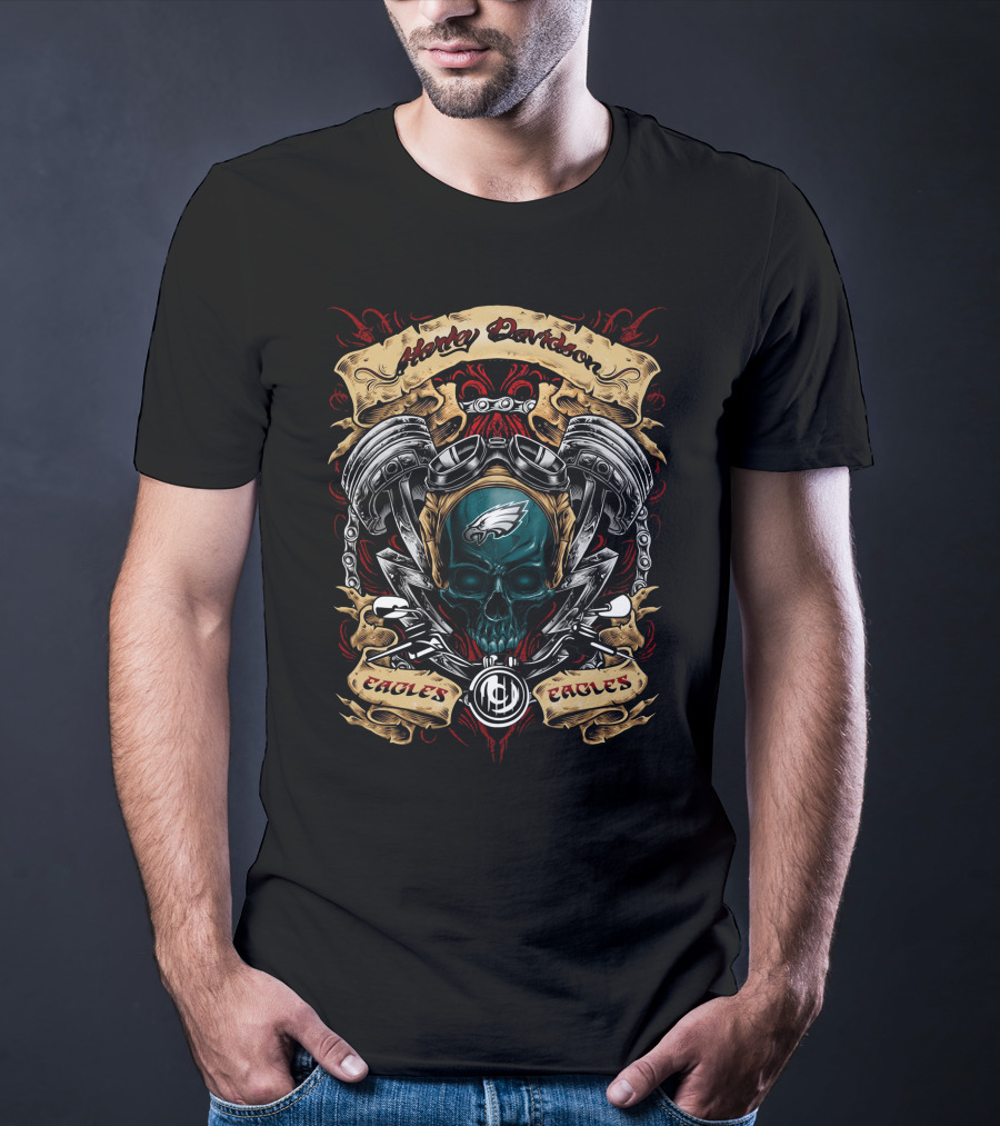 Harley Davidson Philadelphia Eagles Nfl Skull Motif Eagles T-Shirt