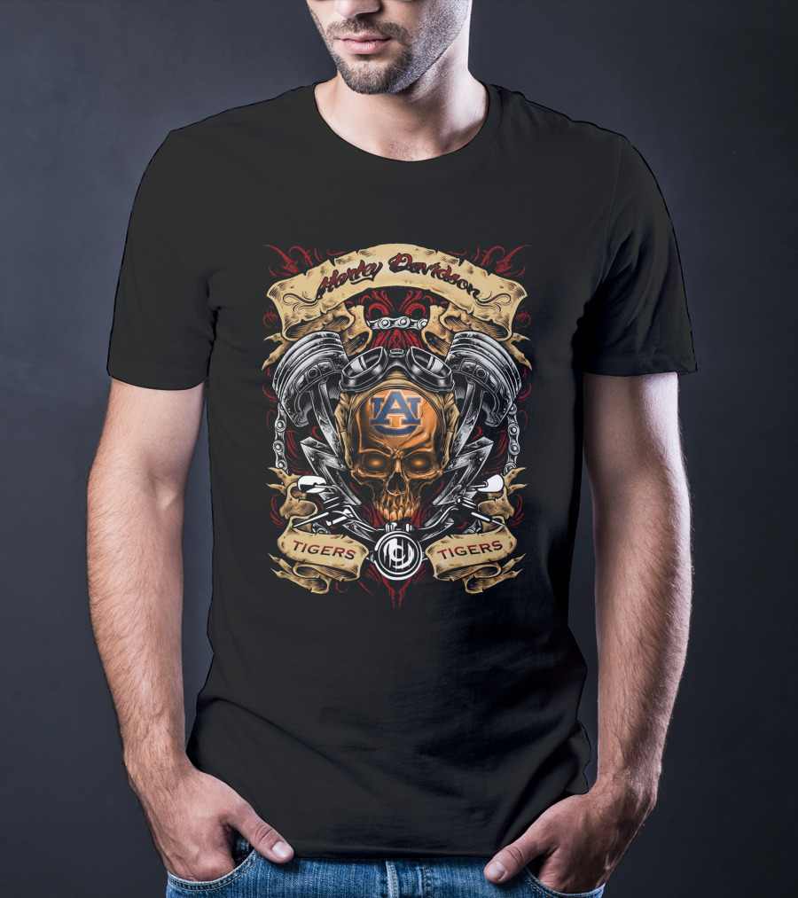 Harley Davidson Auburn Tigers Ncaa Skull And Engine T-Shirt