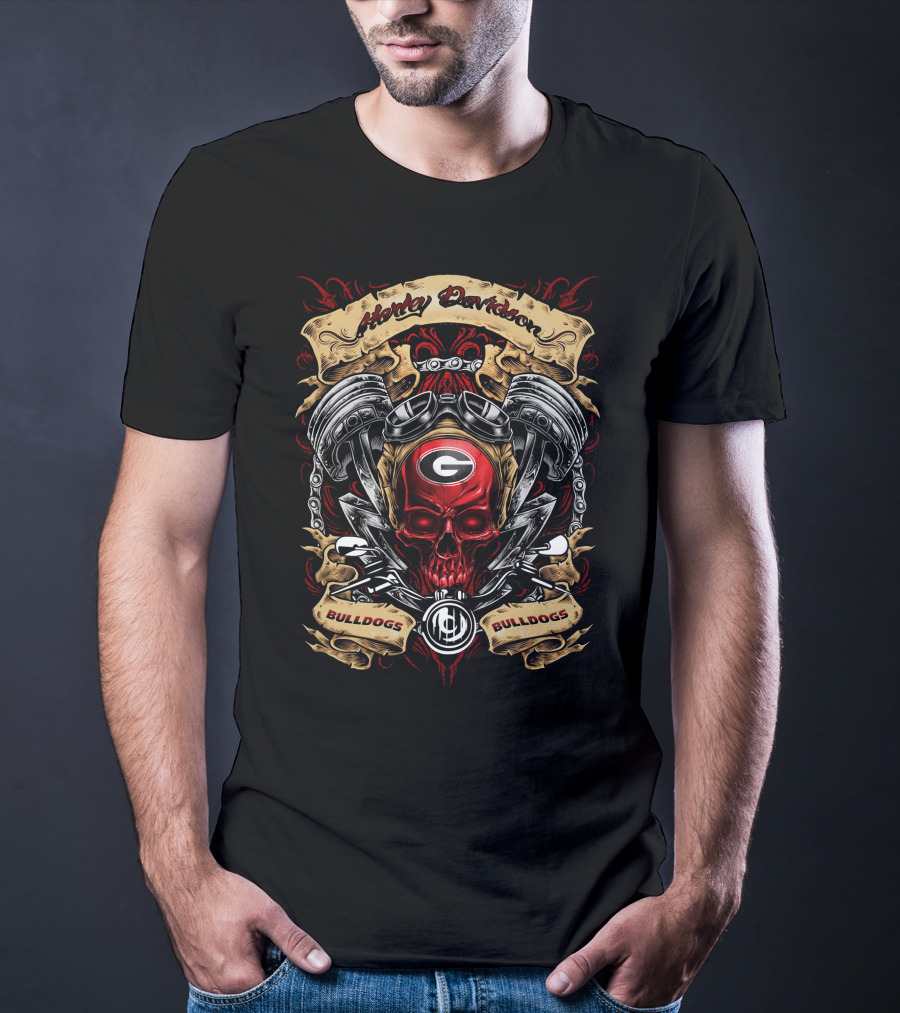 Georgia Bulldogs Harley Davidson Skull Motor Theme Unique T-Shirt