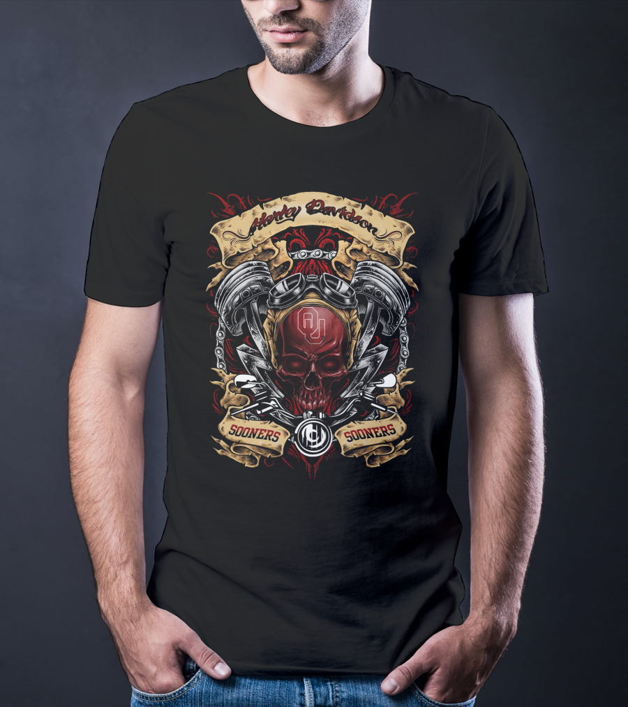 Harley Davidson Oklahoma Sooners Ncaa Skull T-Shirt