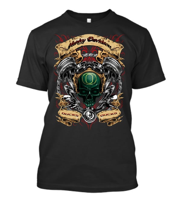 Harley Davidson Oregon Ducks Ncaa Skull Biker Helmet T-Shirt