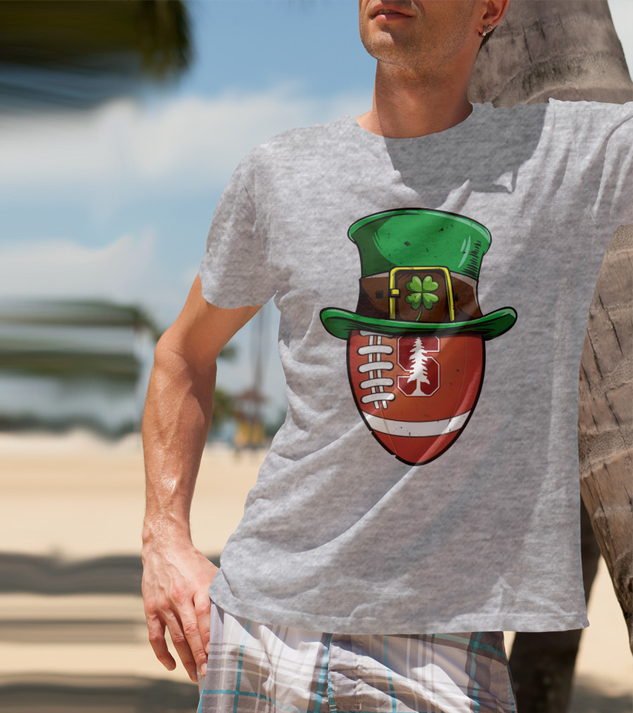 Stanford Cardinal Football St Patrick's Hat Clover Football T-Shirt