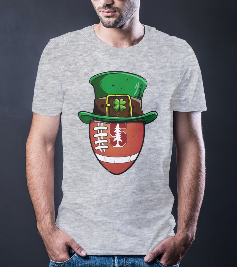 Stanford Cardinal Football St Patrick's Hat Clover Football T-Shirt
