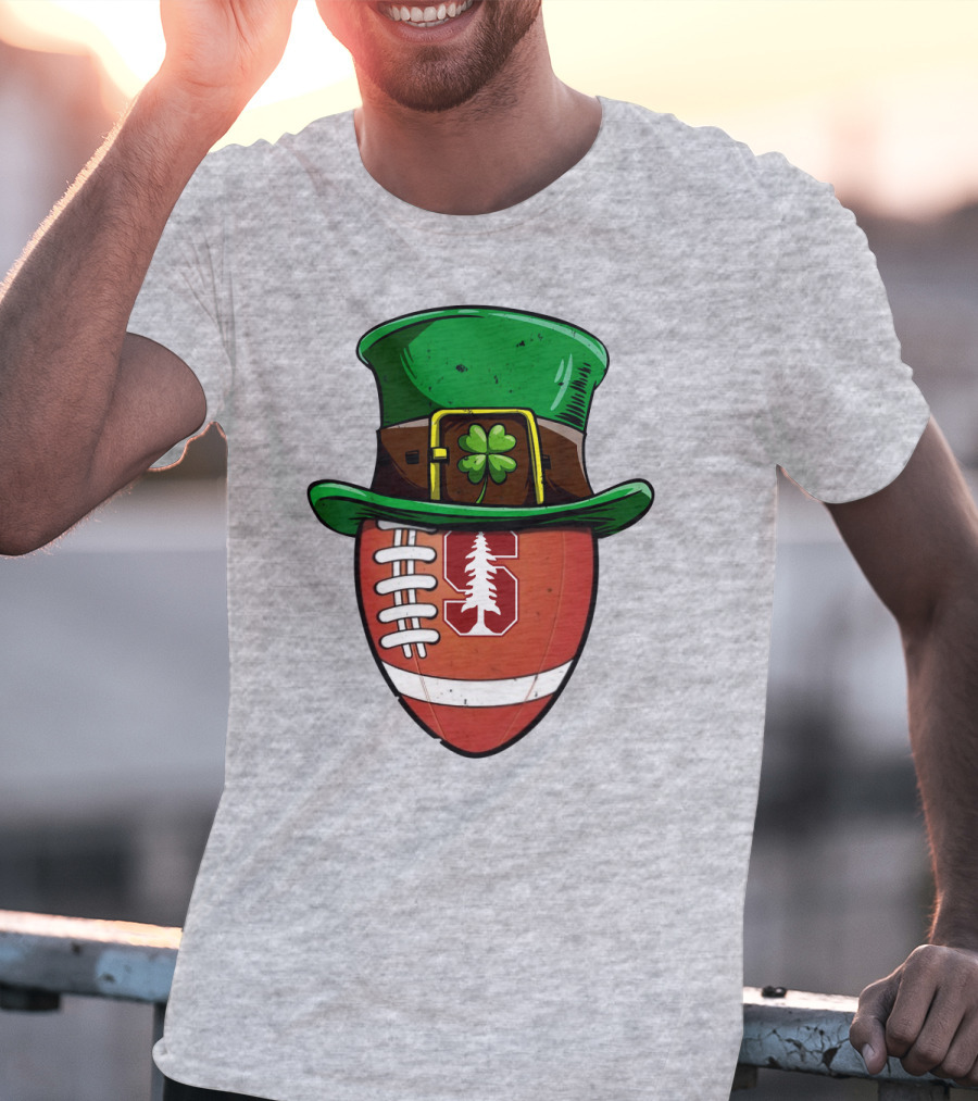 Stanford Cardinal Football St Patrick's Hat Clover Football T-Shirt