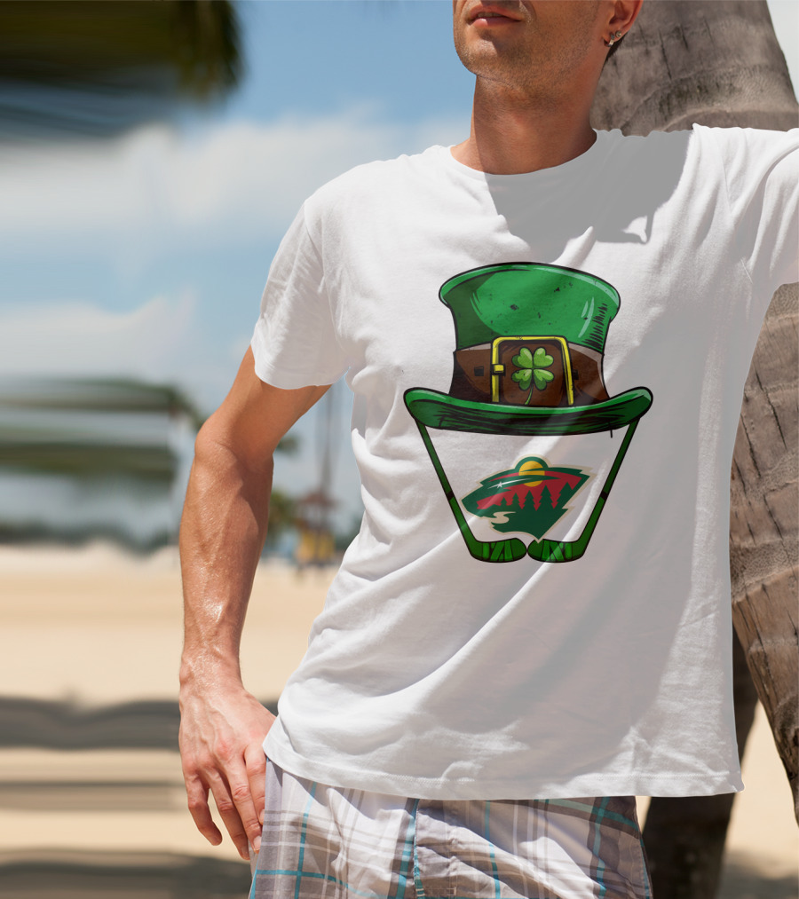 Minnesota Wild St. Patrick's Day Hockey Shamrock Hat T-Shirt