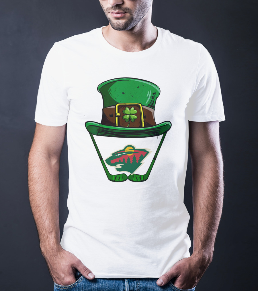 Minnesota Wild St. Patrick's Day Hockey Shamrock Hat T-Shirt