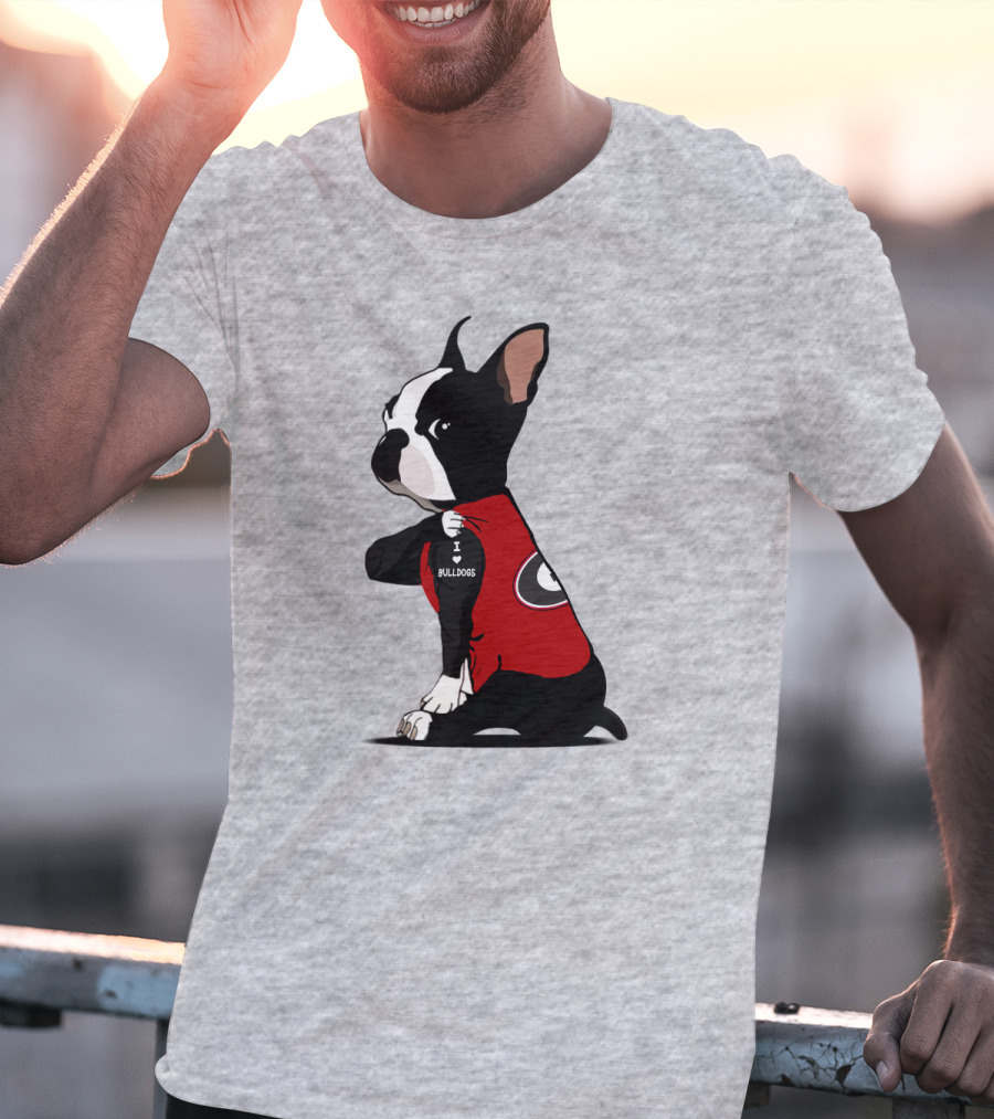 Georgia Bulldogs I Love Bulldogs Dog Wearing Red G T-Shirt