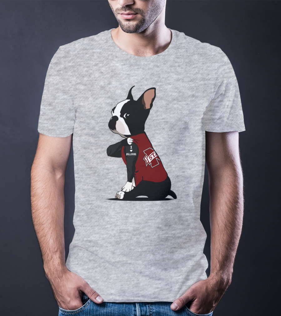 Mississippi State Bulldogs Love Boston Terrier In Jersey T-Shirt