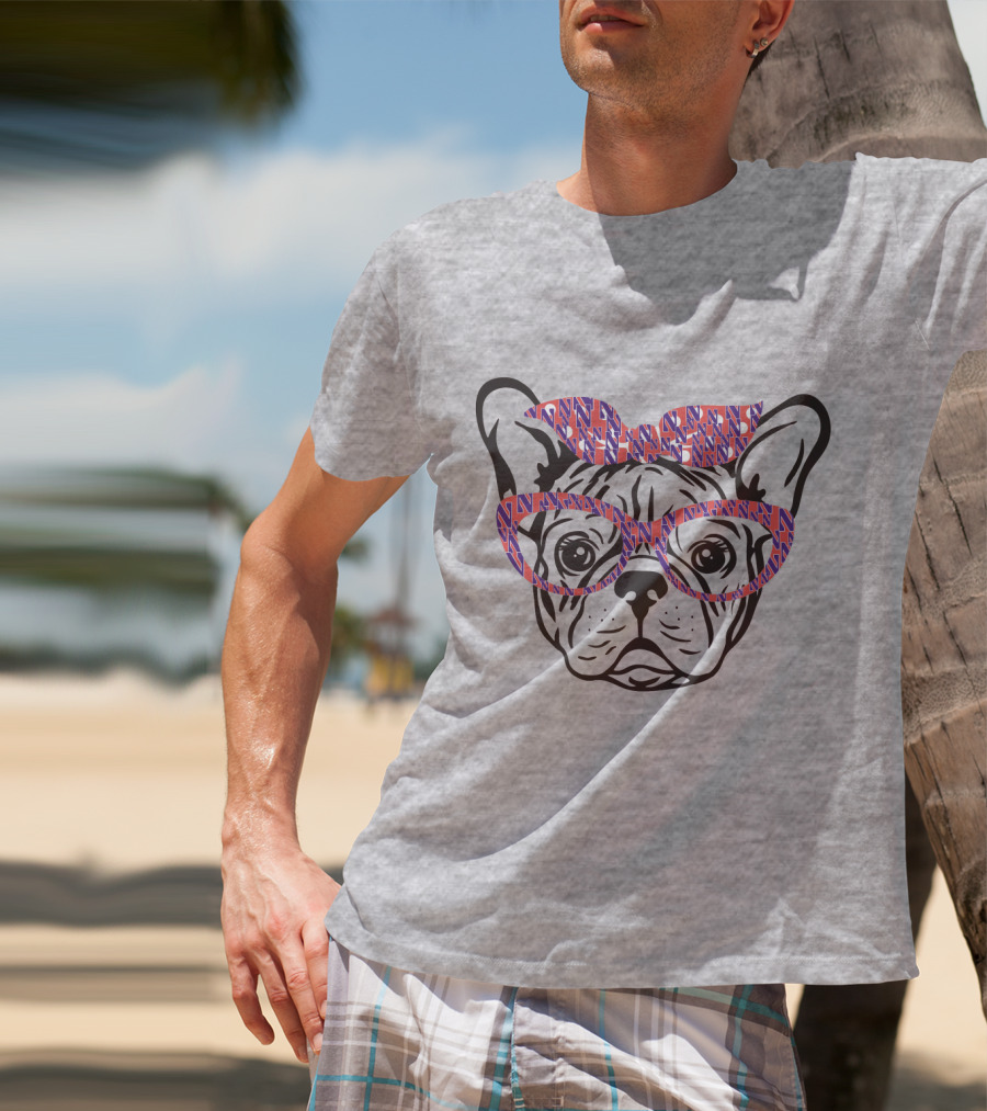 Bulldog With Northwestern Wildcats Pattern Glasses And Bow T-Shirt