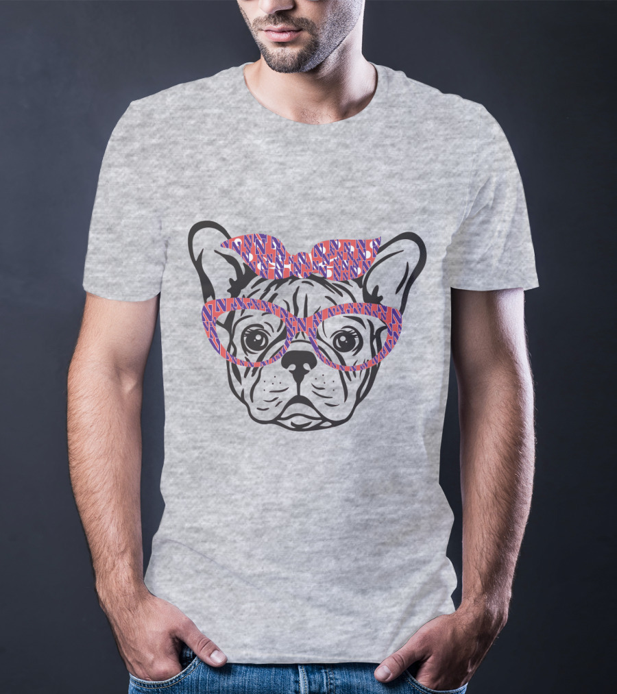 Bulldog With Northwestern Wildcats Pattern Glasses And Bow T-Shirt
