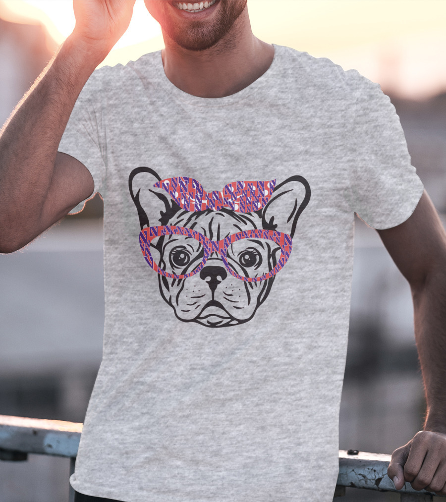 Bulldog With Northwestern Wildcats Pattern Glasses And Bow T-Shirt