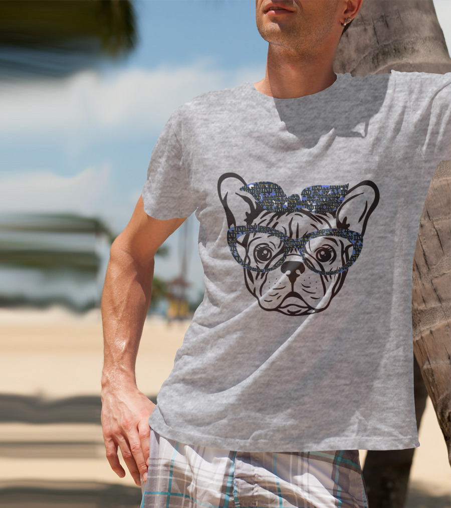 Bulldog Notre Dame Fighting Irish Patterned Glasses And Bow T-Shirt