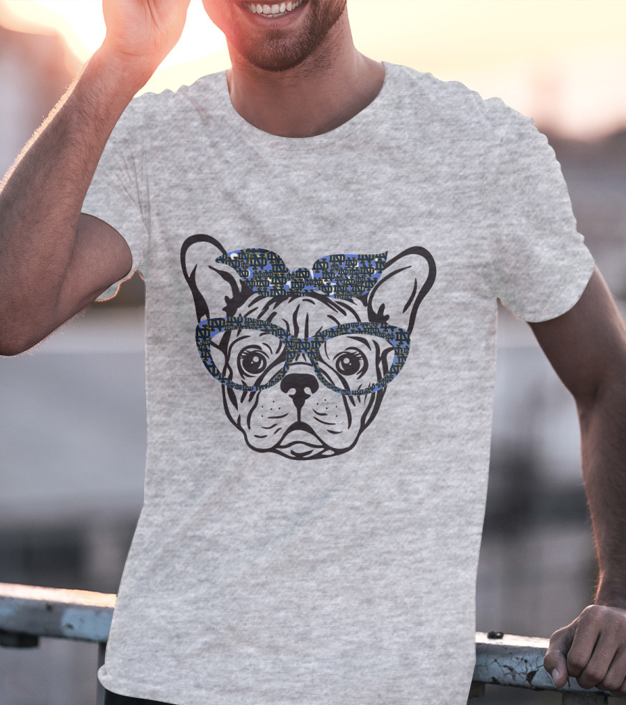 Bulldog Notre Dame Fighting Irish Patterned Glasses And Bow T-Shirt