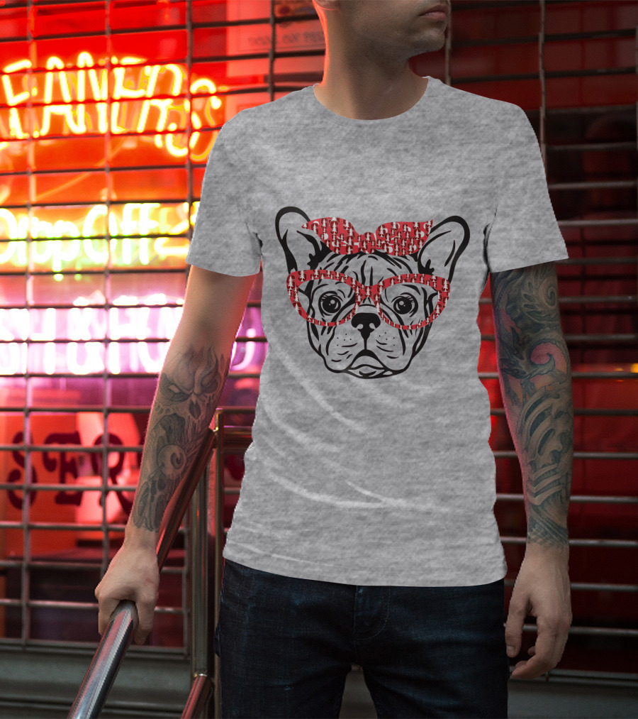 Stanford Cardinal Bulldog With Red Glasses And Bow T-Shirt
