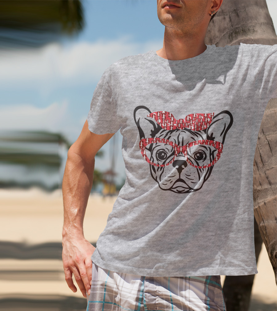 Stanford Cardinal Bulldog With Red Glasses And Bow T-Shirt