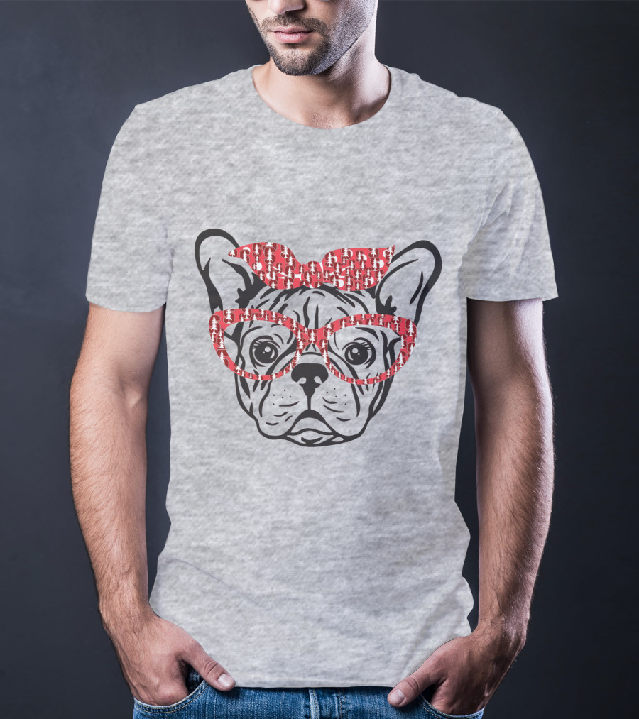Stanford Cardinal Bulldog With Red Glasses And Bow T-Shirt