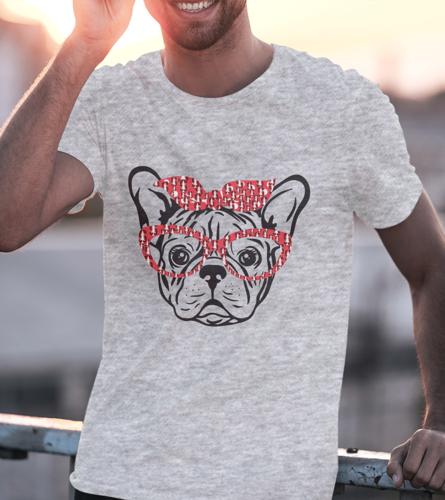 Stanford Cardinal Bulldog With Red Glasses And Bow T-Shirt
