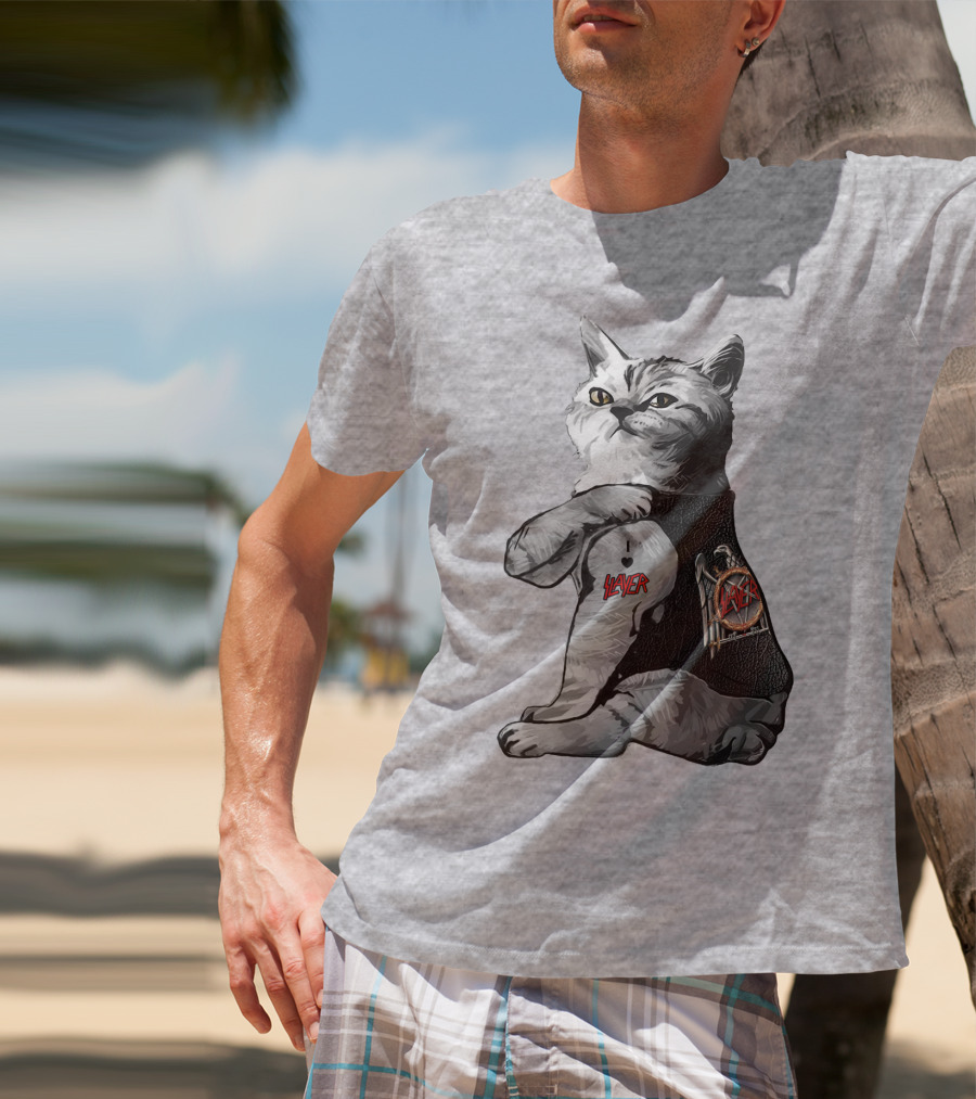 Cat Wearing Iconic Slayer Logo Vest T-Shirt