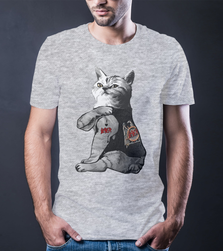 Cat Wearing Iconic Slayer Logo Vest T-Shirt