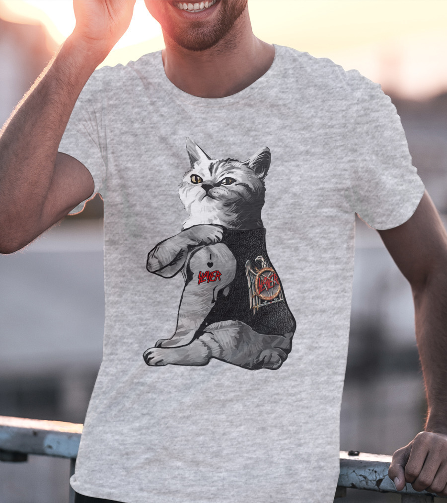 Cat Wearing Iconic Slayer Logo Vest T-Shirt