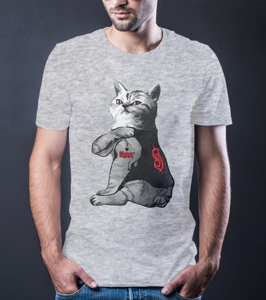 Slipknot Cat With Logo And Heart Tattoo T-Shirt