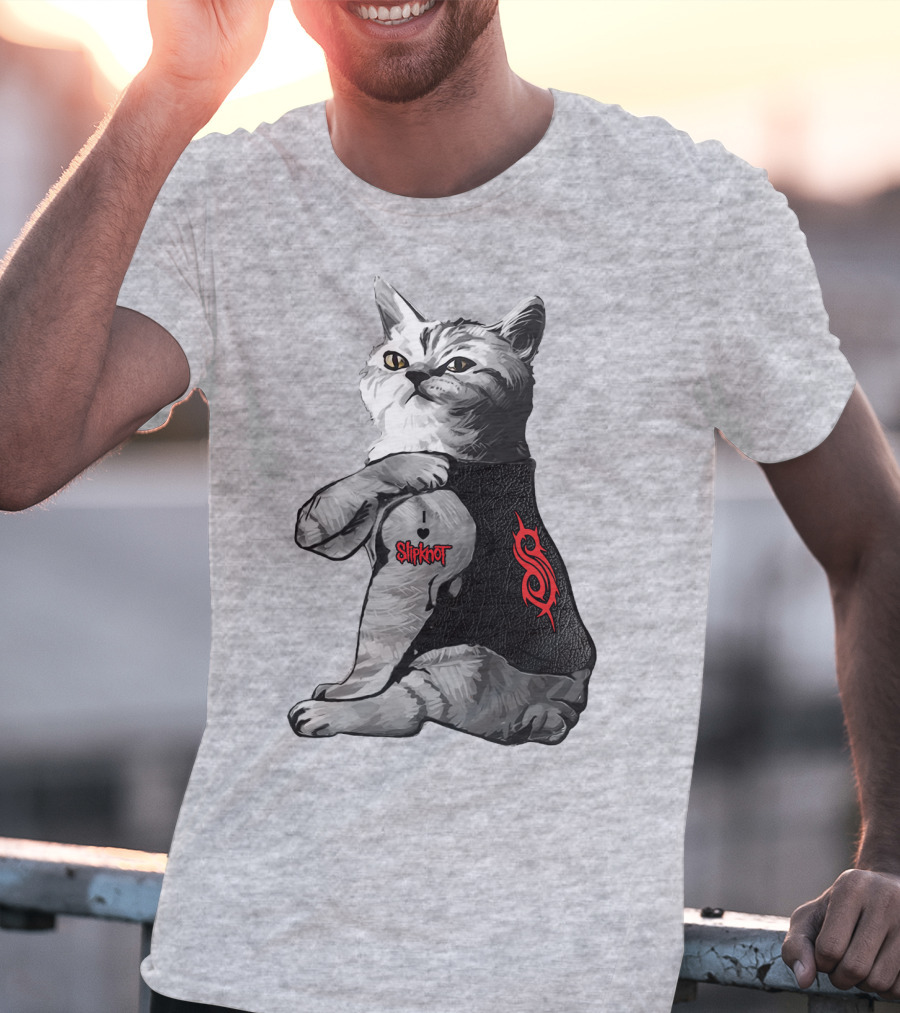 Slipknot Cat With Logo And Heart Tattoo T-Shirt