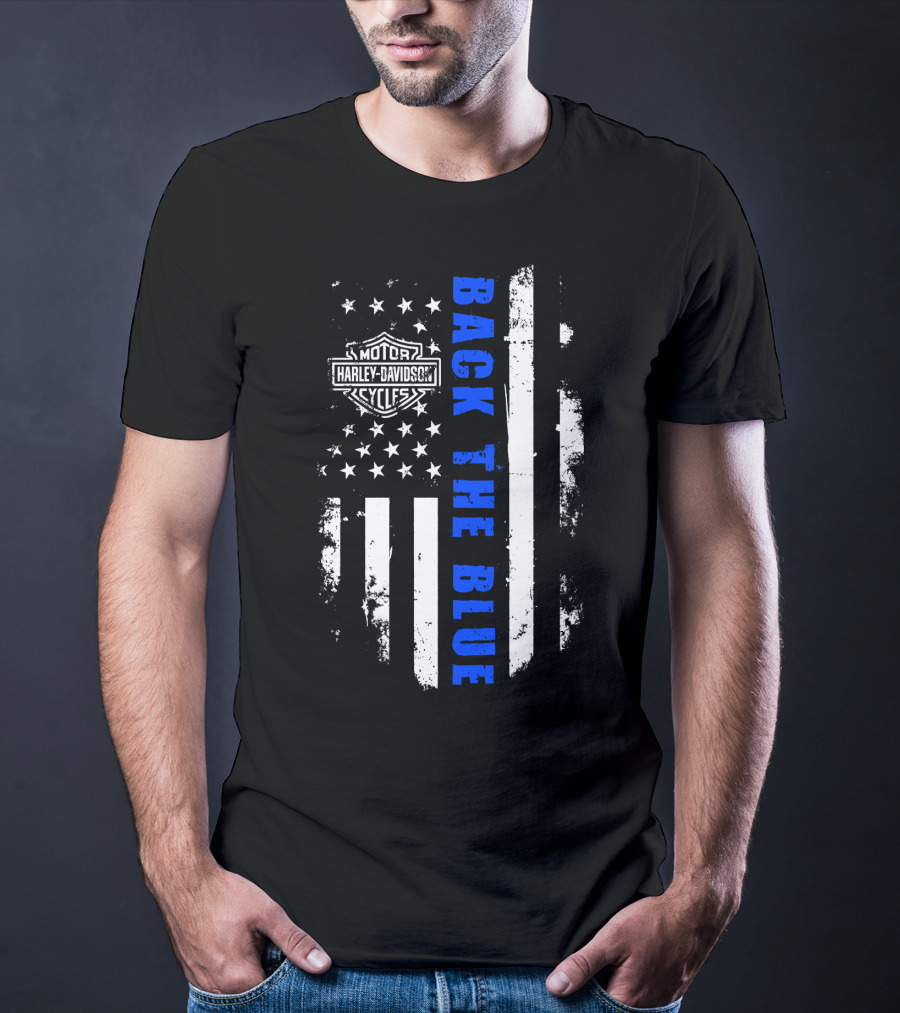 Motorcycles Harley Back The Blue Flag T-Shirt