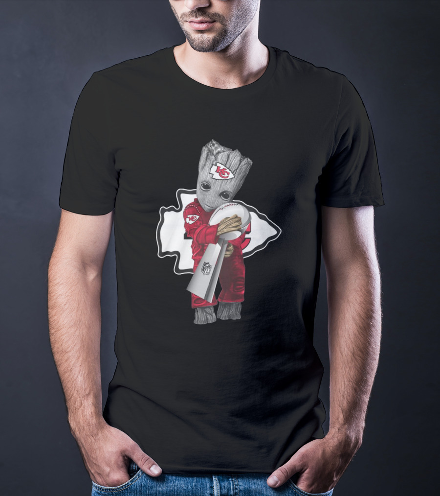 New Released Kansas City Chiefs Groot Hugging NFL Trophy Available For A Limited Time T-Shirt