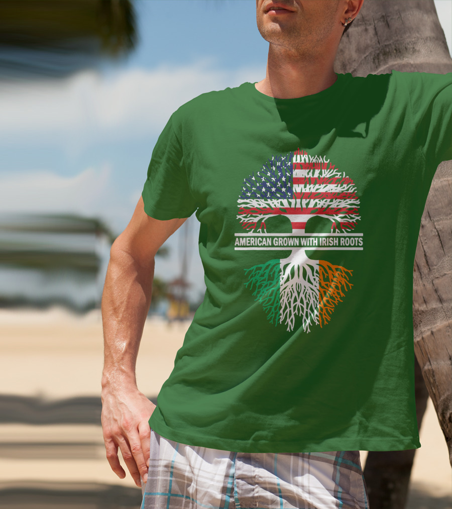 American Grown With Irish Roots Flag Tree T-Shirt