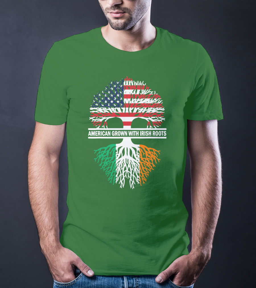 American Grown With Irish Roots Flag Tree T-Shirt