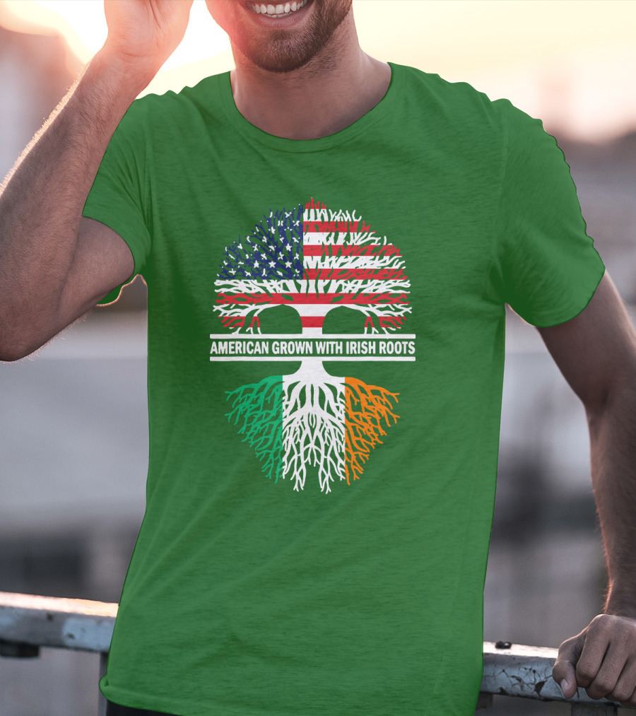 American Grown With Irish Roots Flag Tree T-Shirt