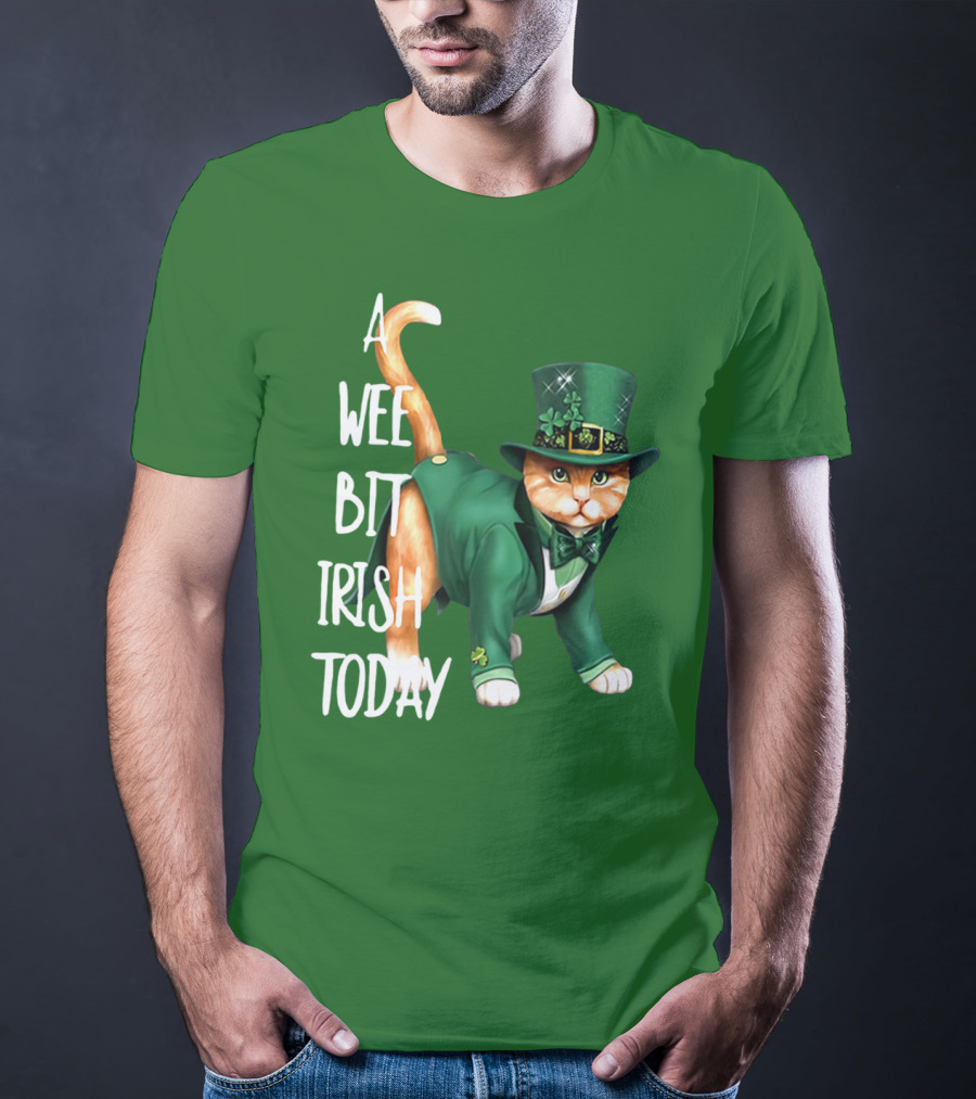 A Wee Bit Irish Today Cat In Green Suit And Leprechaun Hat T-Shirt