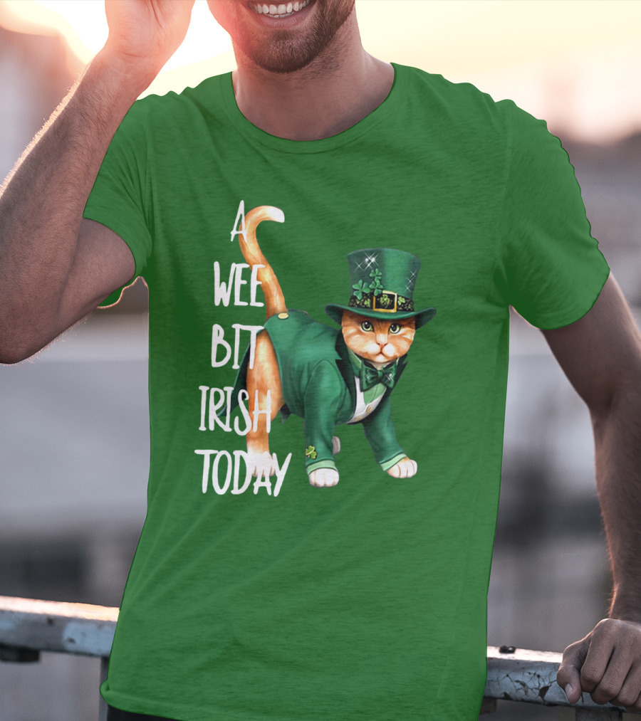 A Wee Bit Irish Today Cat In Green Suit And Leprechaun Hat T-Shirt