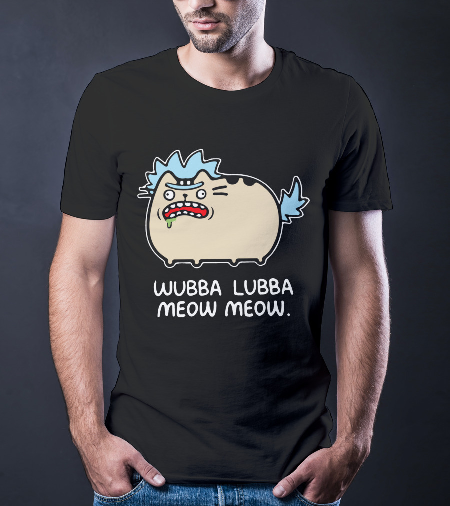 Rick And Morty Pusheen Wubba Lubba Meow Meow Cute Mashup T-Shirt