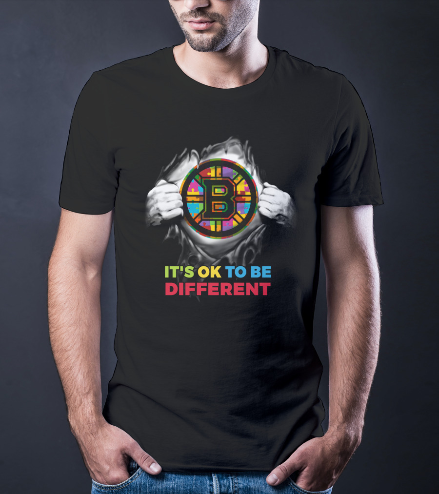 It's Ok To Be Different Autism Nhl 03 Bruins Puzzle T-Shirt
