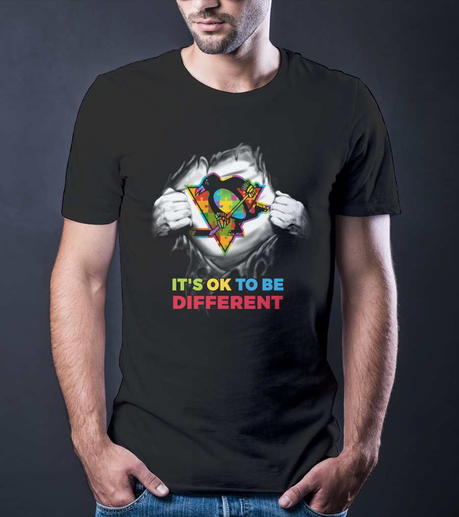 It's Ok To Be Different Autism Nhl 23 Puzzle Penguin T-Shirt