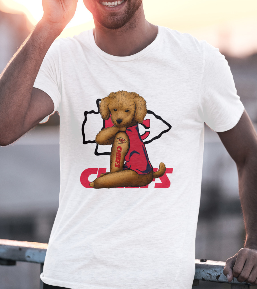 Poodle Chiefs KC Chiefs Logo Dog In Red Jersey T-Shirt