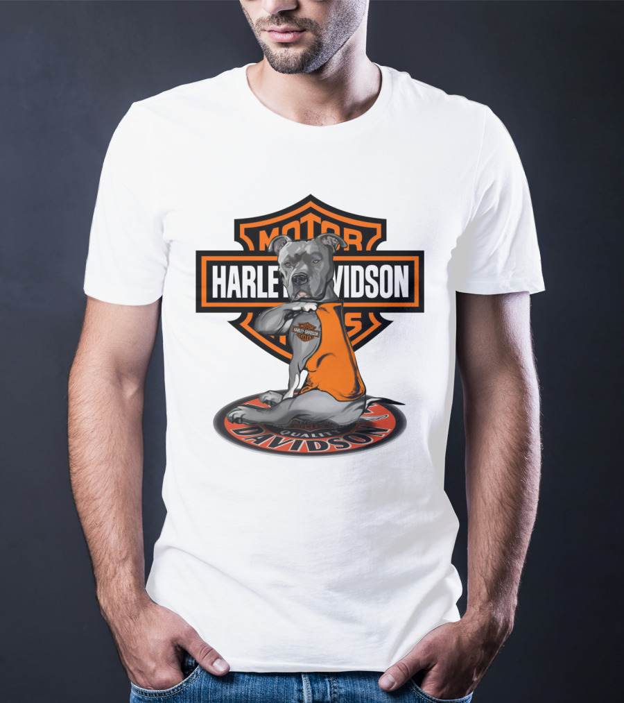 Harley Davidson Motor Cycles Pitbull Dog T-Shirt