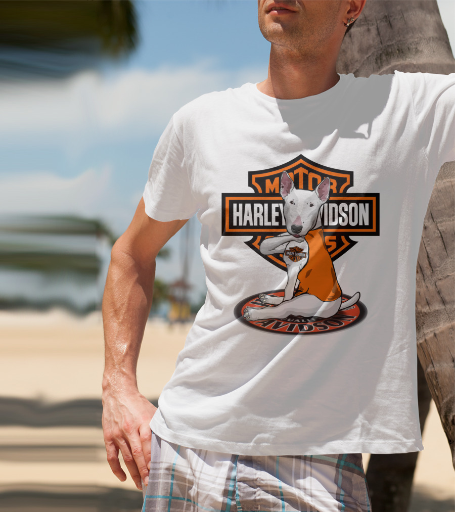 Harley Davidson Bull Terrier Motor Cycles Badge T-Shirt