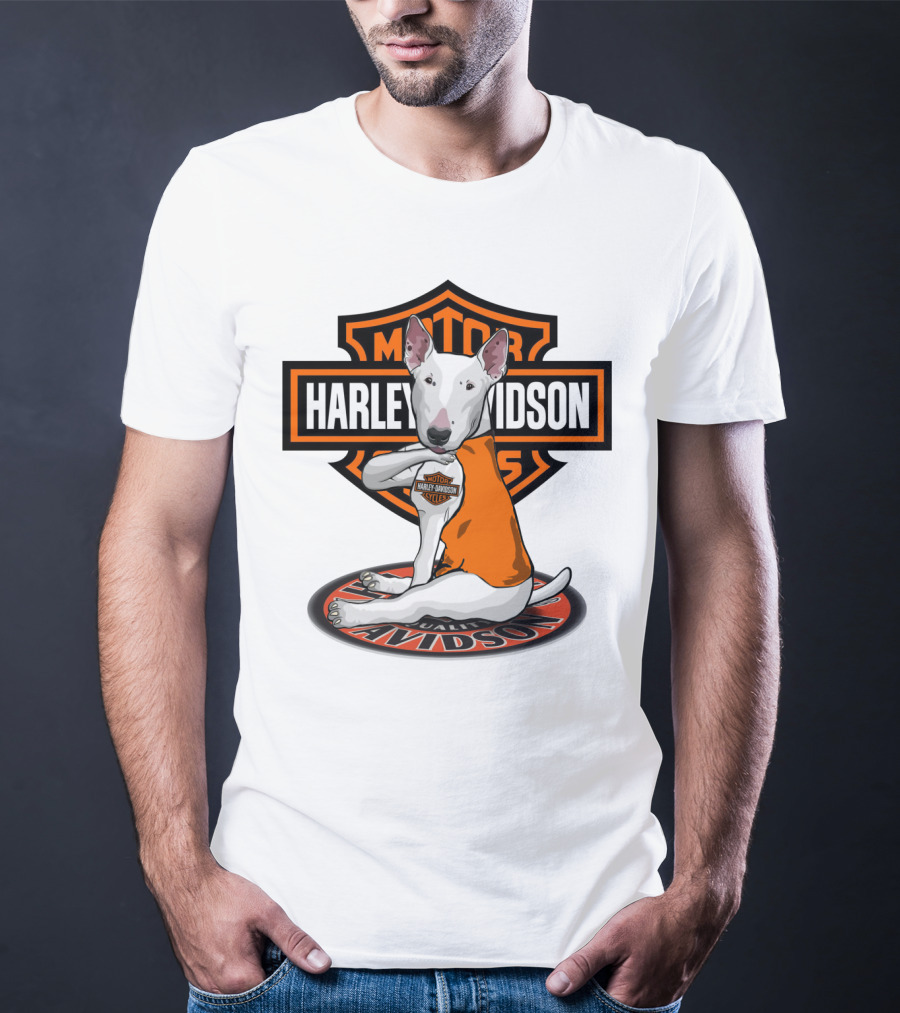 Harley Davidson Bull Terrier Motor Cycles Badge T-Shirt