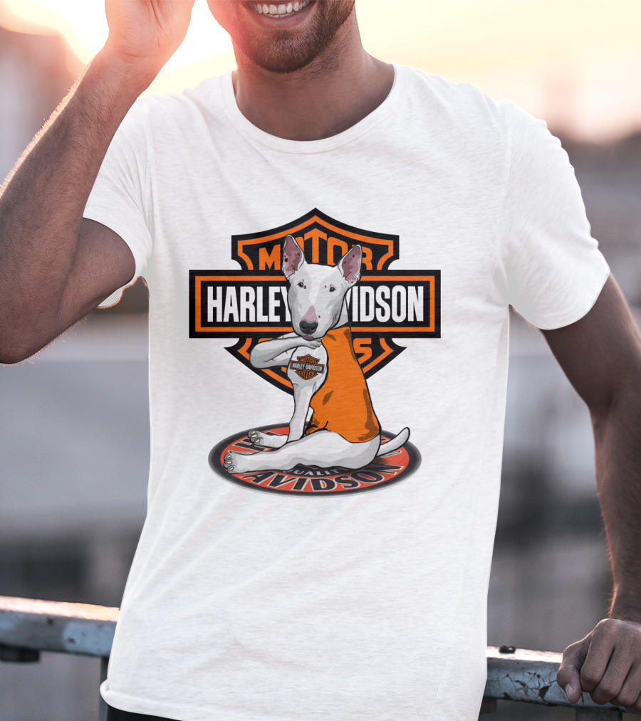 Harley Davidson Bull Terrier Motor Cycles Badge T-Shirt