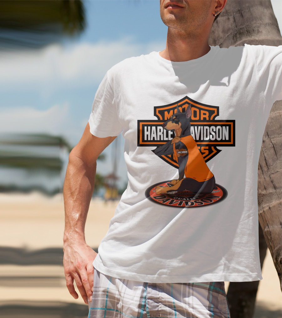 Harley Davidson Motorcycle Dobermann Sitting On T-Shirt