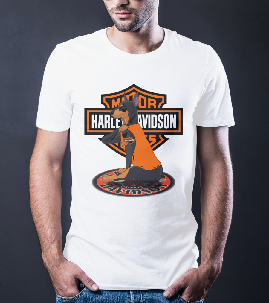 Harley Davidson Motorcycle Dobermann Sitting On T-Shirt