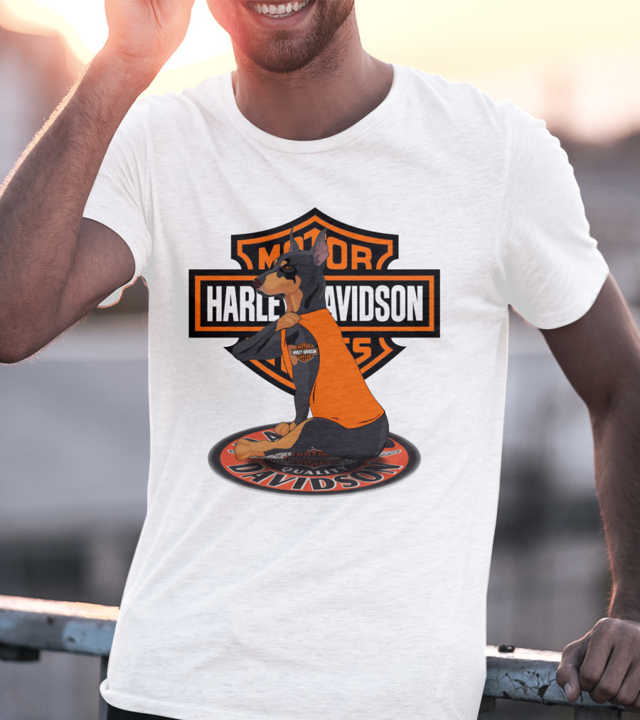 Harley Davidson Motorcycle Dobermann Sitting On T-Shirt