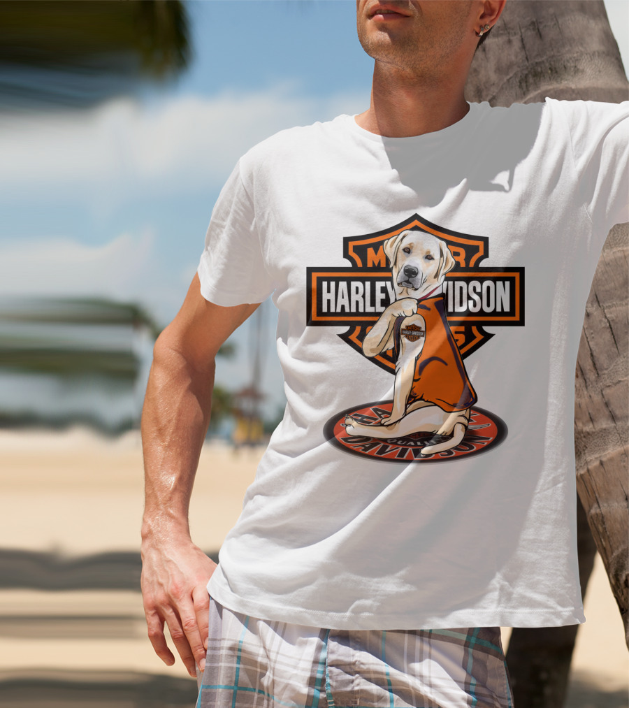 Harley Davidson Labrador Holding Motor Cycles Shield T-Shirt