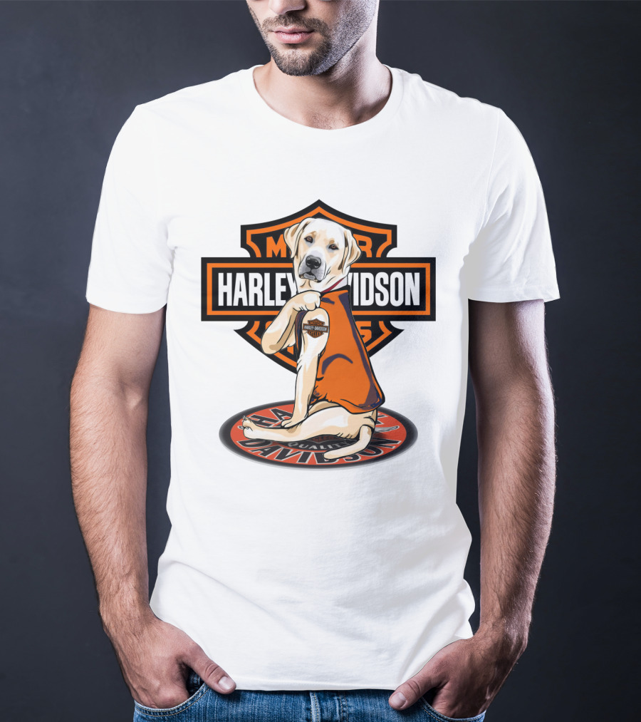 Harley Davidson Labrador Holding Motor Cycles Shield T-Shirt
