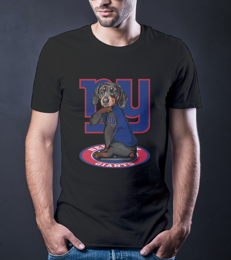 New York Giants Dachshund Ny Giants Sports Fan Football Canine T-Shirt