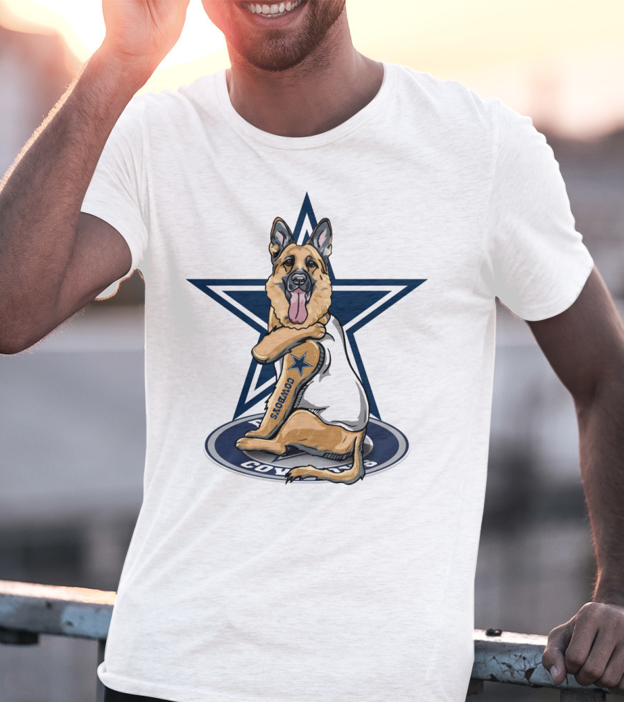 Cowboys Star With German Shepherd Football Fan Tattoo T-Shirt